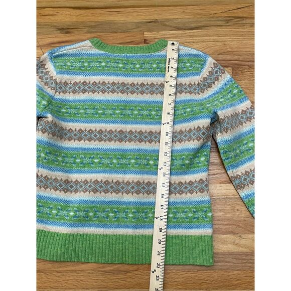 Quest Women’s M Lambswool Sweater Green Blue Fair Isle Stripe Knit Pullover Cozy - Picture 4 of 7
